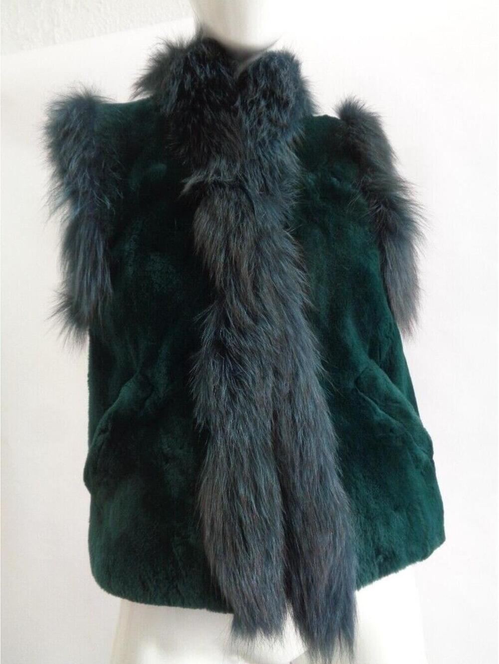 *BRAND NEW DARK GREEN SHEARED BEAVER FOX FUR VEST JACKET WOMEN WOMAN SZ 2 PETITE